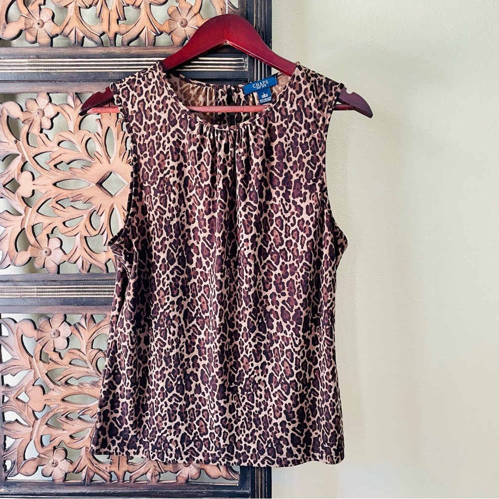 Vtg CHAPS Women’s Tank Top Leopard Print Size L.